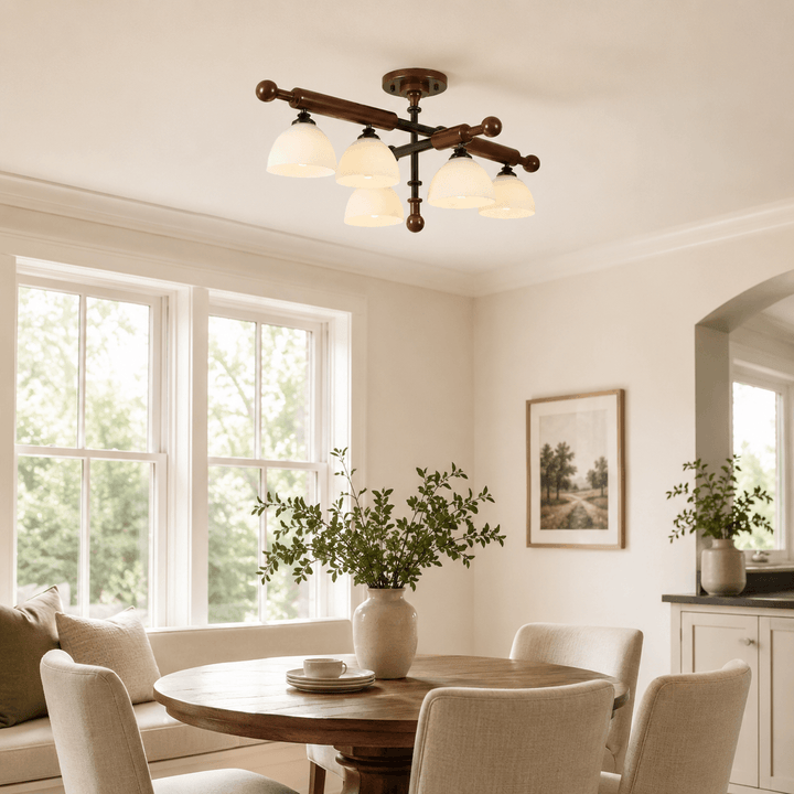 Brenlo Semi Flush Mount Light – Walnut Wood Glass Ceiling Fixture | Vinlighting