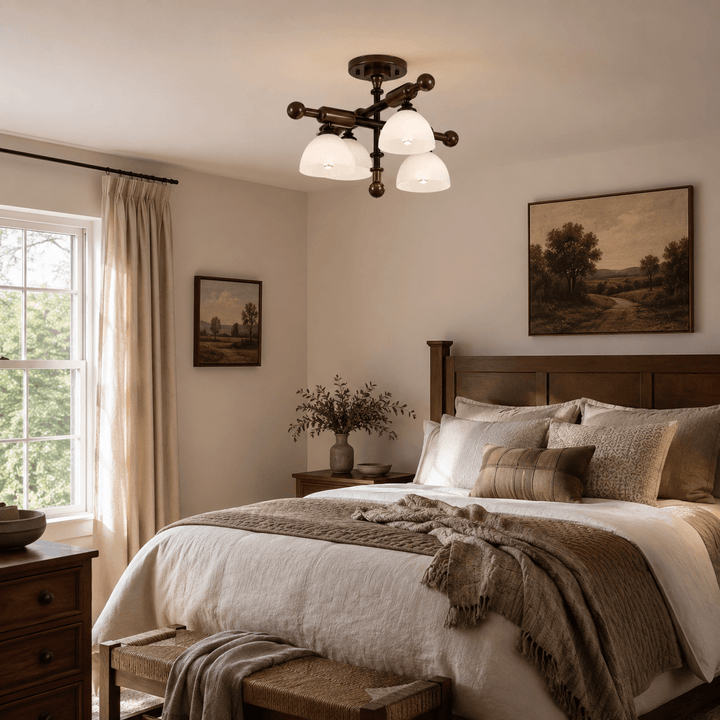 Brenlo Semi Flush Mount Light – Walnut Wood Glass Ceiling Fixture | Vinlighting