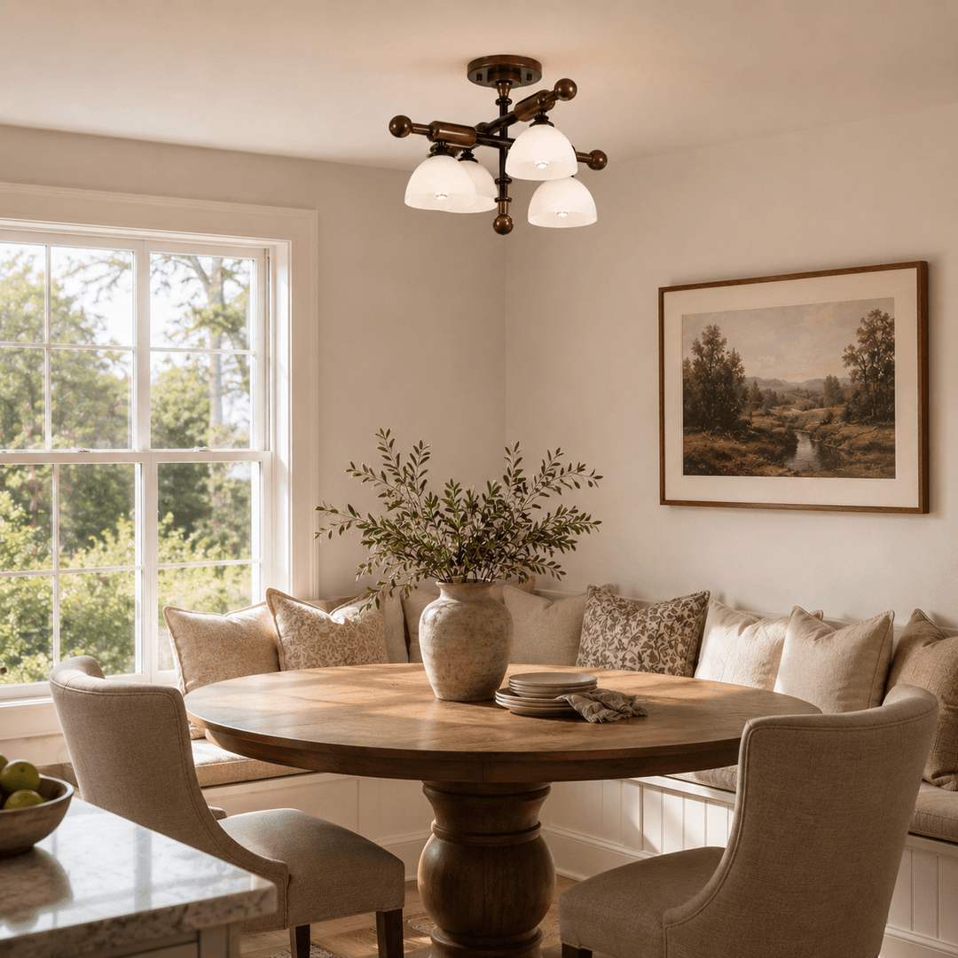 Brenlo Semi Flush Mount Light – Walnut Wood Glass Ceiling Fixture | Vinlighting