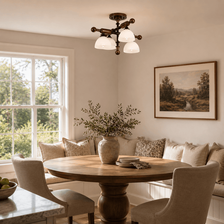 Brenlo Semi Flush Mount Light – Walnut Wood Glass Ceiling Fixture | Vinlighting