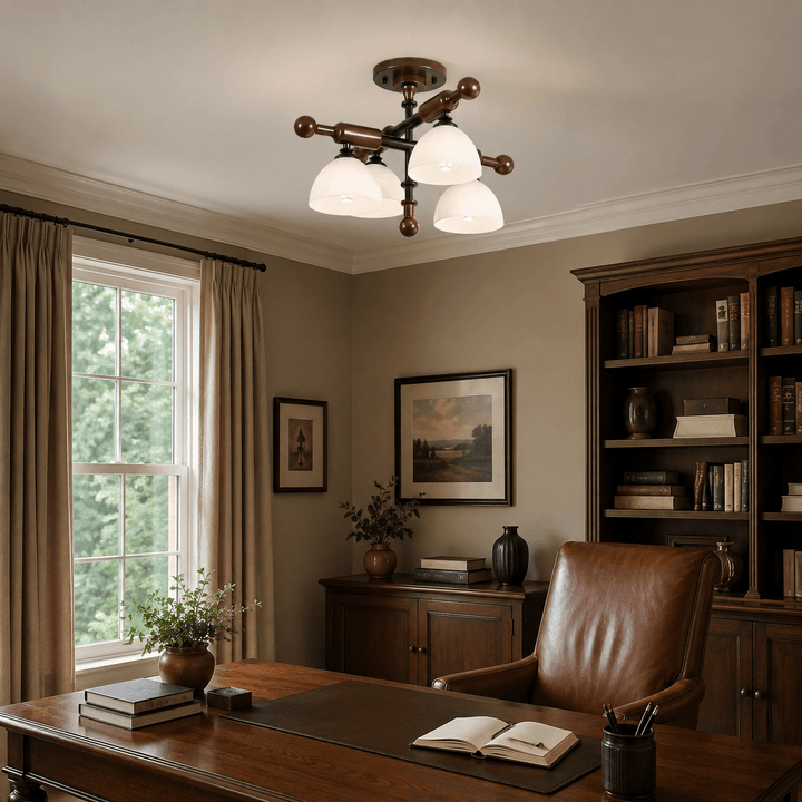 Brenlo Semi Flush Mount Light – Walnut Wood Glass Ceiling Fixture | Vinlighting