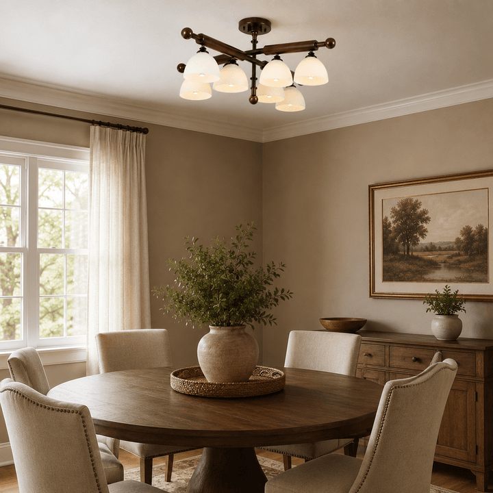Brenlo Semi Flush Mount Light – Walnut Wood Glass Ceiling Fixture | Vinlighting