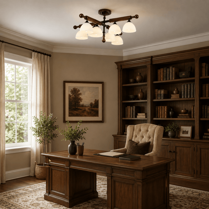 Brenlo Semi Flush Mount Light – Walnut Wood Glass Ceiling Fixture | Vinlighting