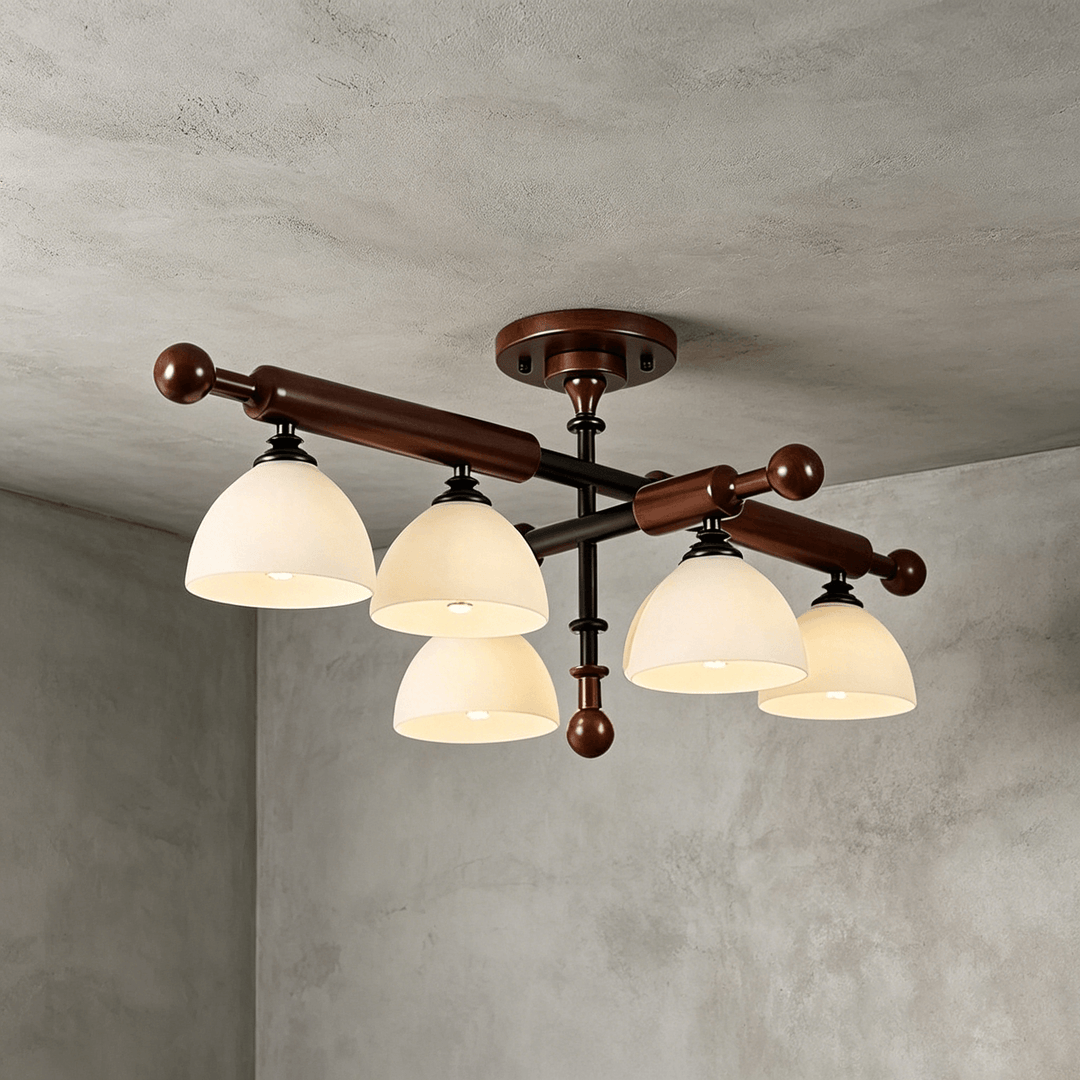 Brenlo Semi Flush Mount Light – Walnut Wood Glass Ceiling Fixture | Vinlighting