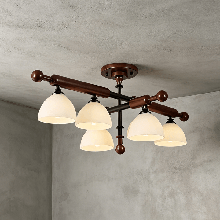 Brenlo Semi Flush Mount Light – Walnut Wood Glass Ceiling Fixture | Vinlighting