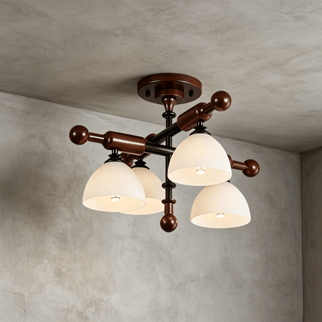 Brenlo Semi Flush Mount Light – Walnut Wood Glass Ceiling Fixture | Vinlighting