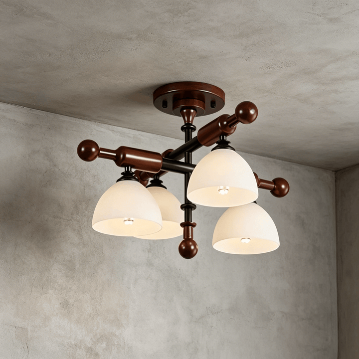 Brenlo Semi Flush Mount Light – Walnut Wood Glass Ceiling Fixture | Vinlighting