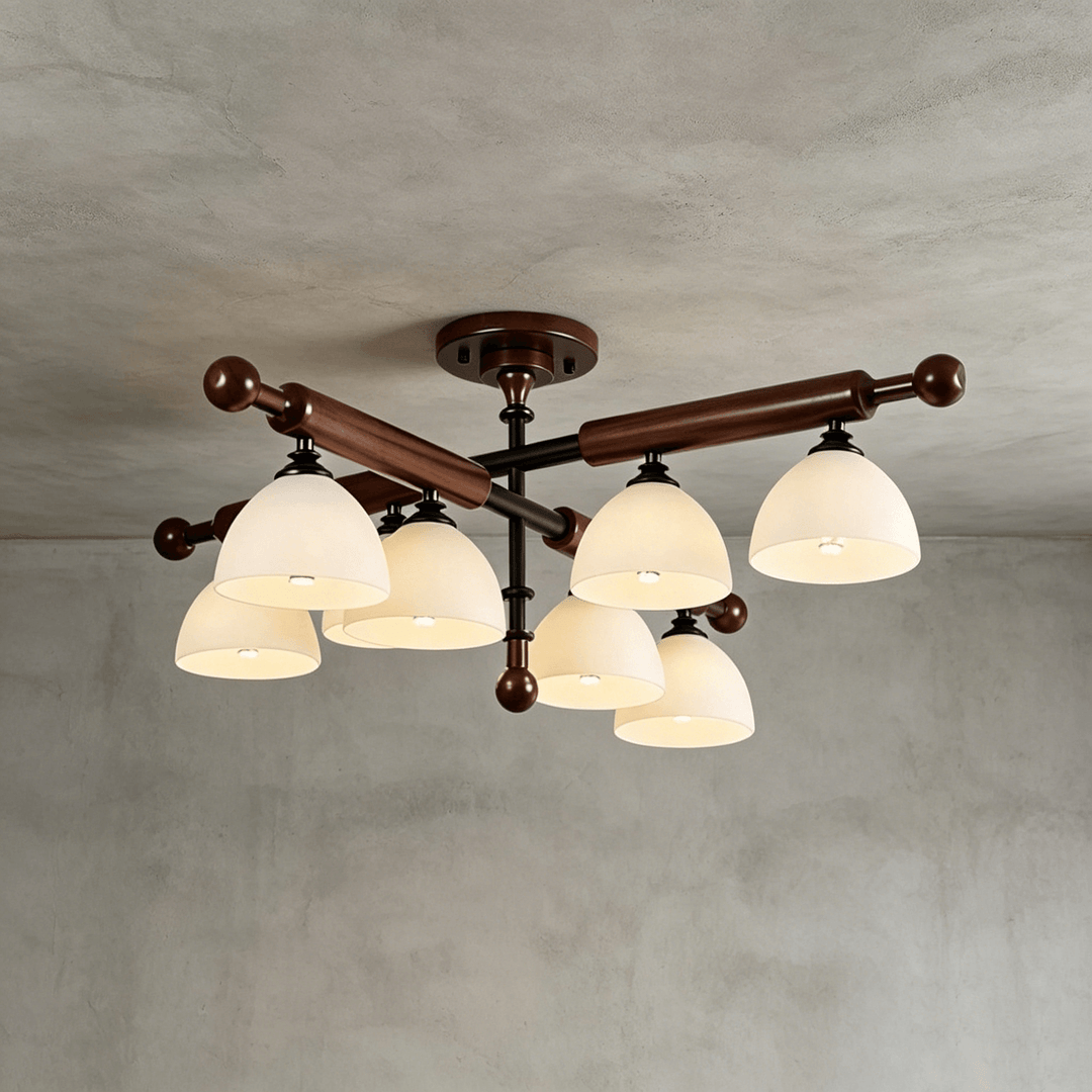 Brenlo Semi Flush Mount Light – Walnut Wood Glass Ceiling Fixture | Vinlighting