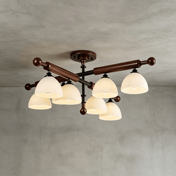 Brenlo Semi Flush Mount Light – Walnut Wood Glass Ceiling Fixture | Vinlighting