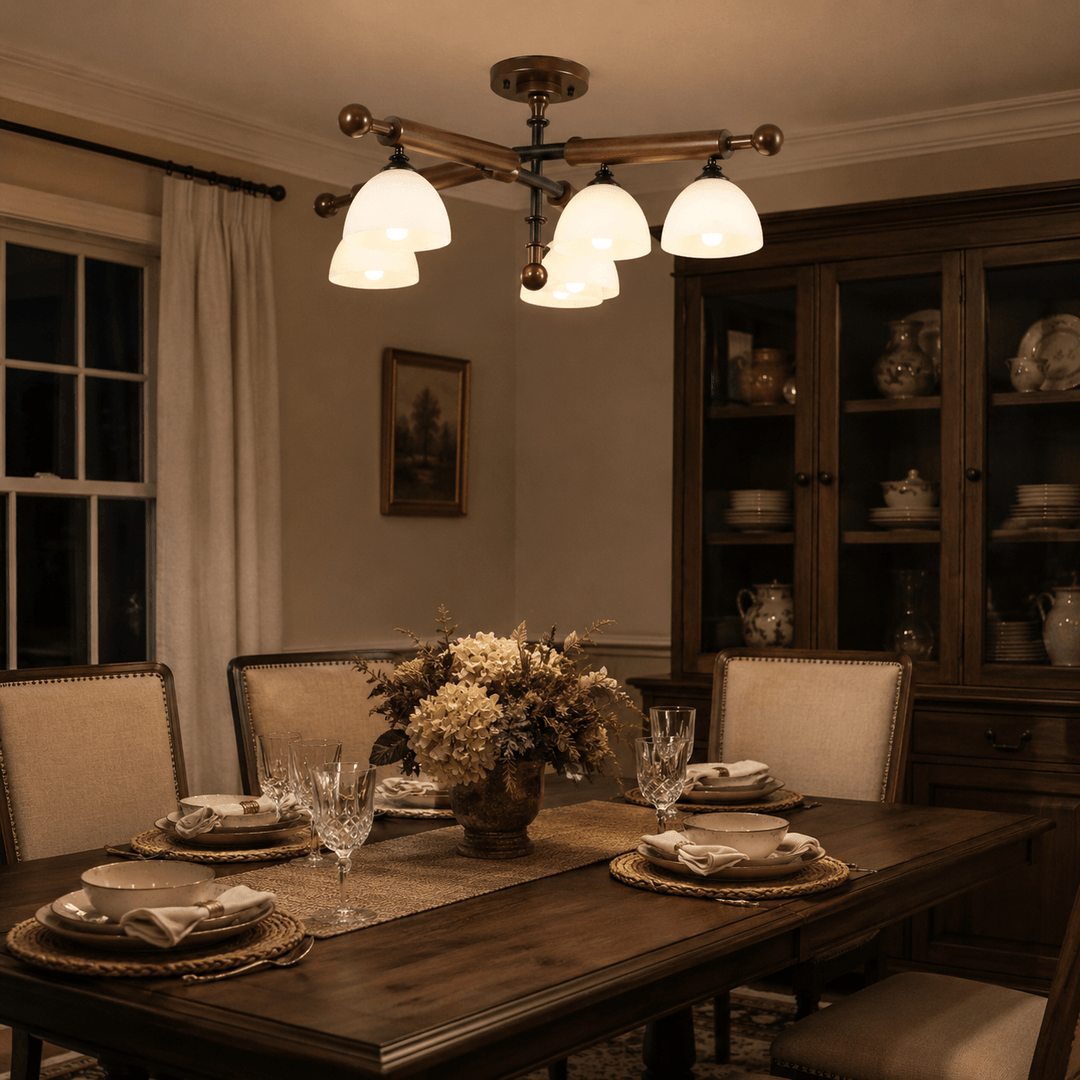 Brenlo Semi Flush Mount Light – Walnut Wood Glass Ceiling Fixture | Vinlighting