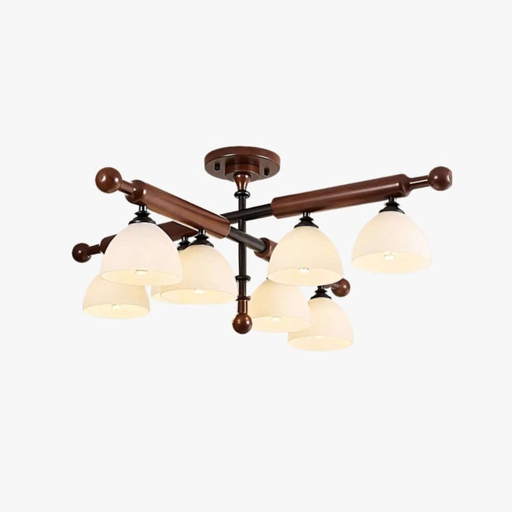Brenlo Semi Flush Mount Light – Walnut Wood Glass Ceiling Fixture | Vinlighting
