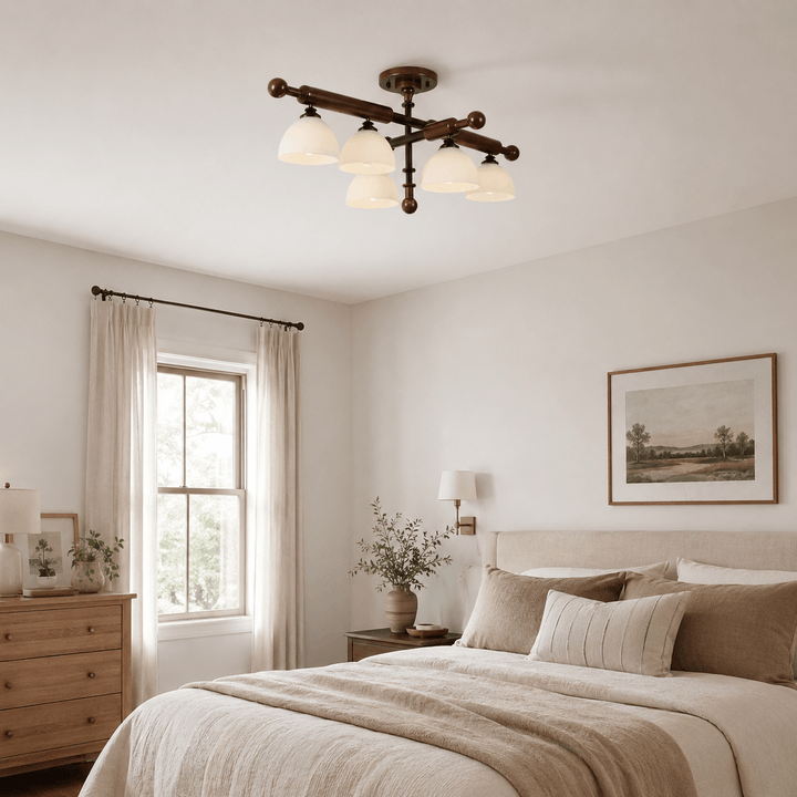 Brenlo Semi Flush Mount Light – Walnut Wood Glass Ceiling Fixture | Vinlighting