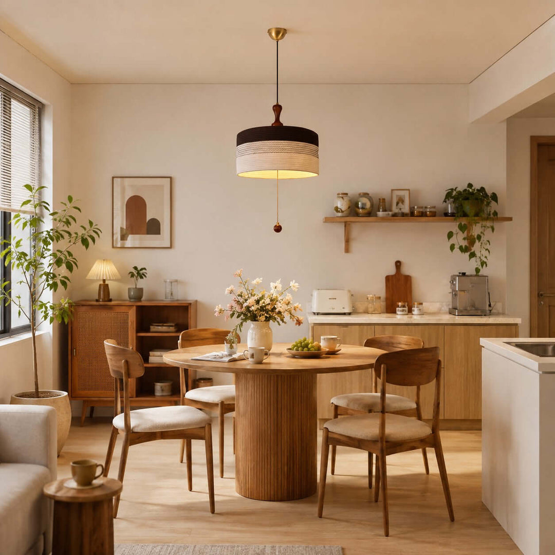 Brenoa Pendant Light | Vintage Fabric Shade for Dining Rooms