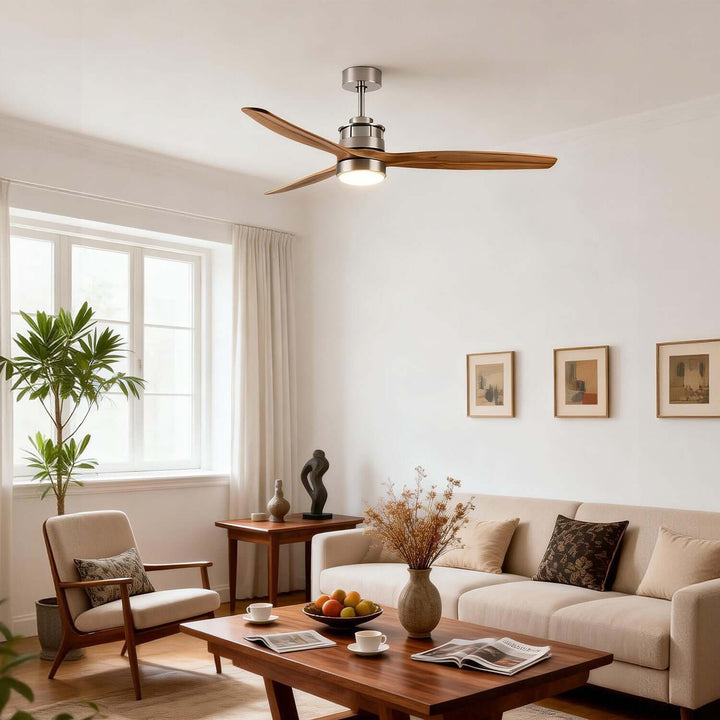 Brezol Ceiling Fan Light - Modern French Wood Dining Light