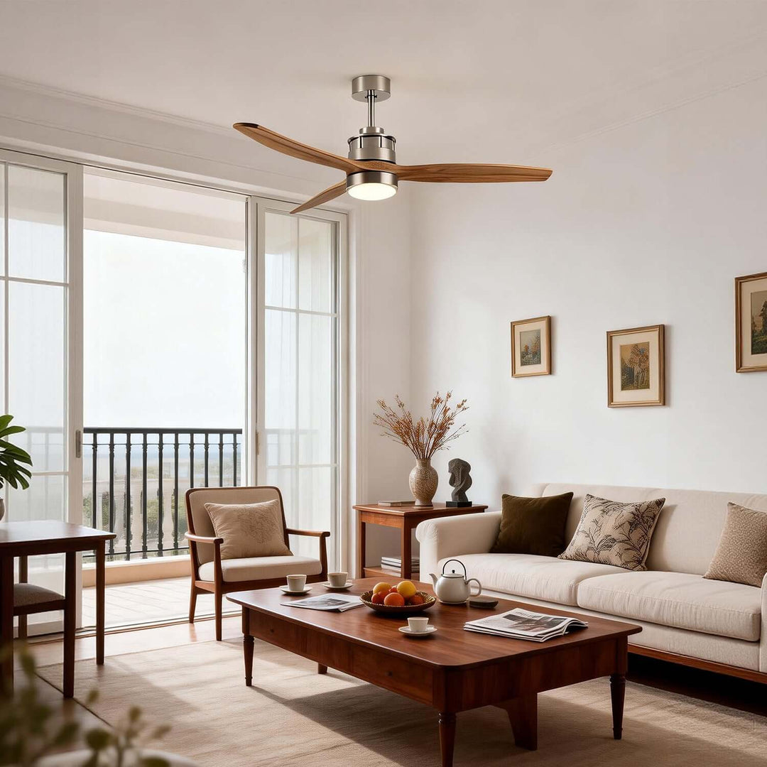 Brezol Ceiling Fan Light - Modern French Wood Dining Light