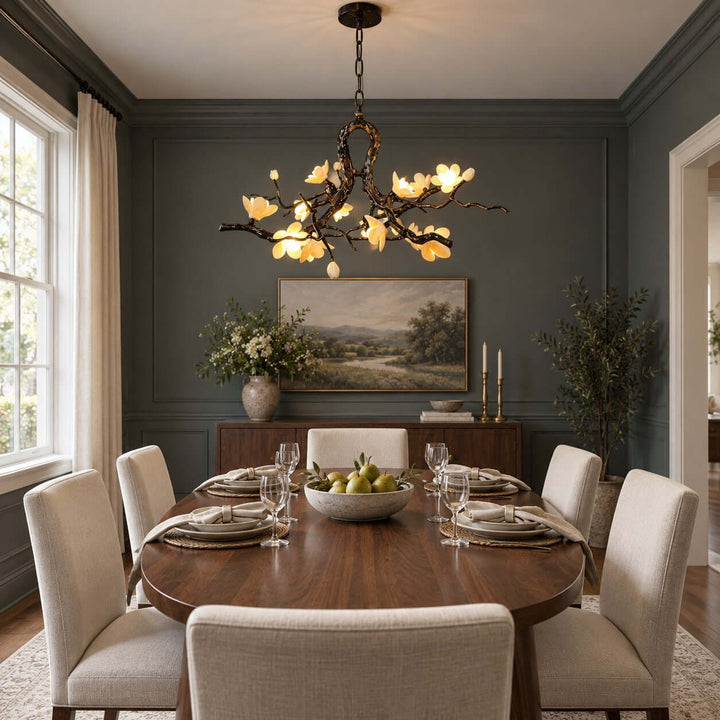 Brivayne Statement Chandelier with Ceramic Buds for Dining Rooms