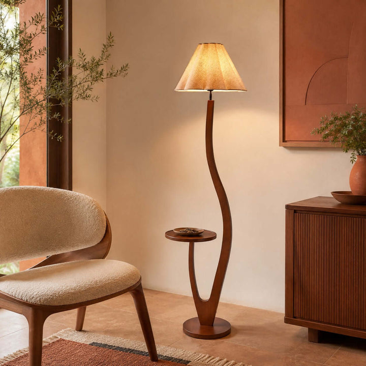 Brynor Modern Wood Floor Lamp with Tray Table &amp; Fabric Shade
