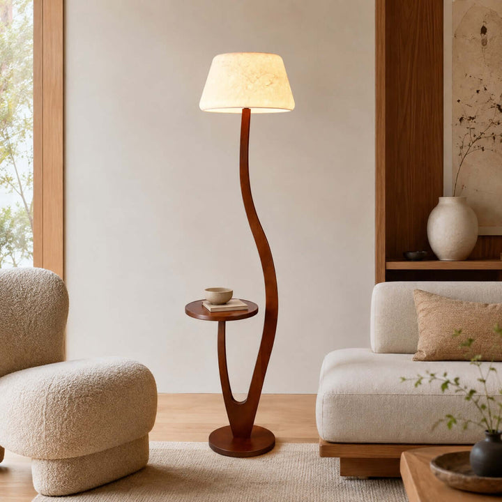 Brynor Modern Wood Floor Lamp with Tray Table &amp; Fabric Shade