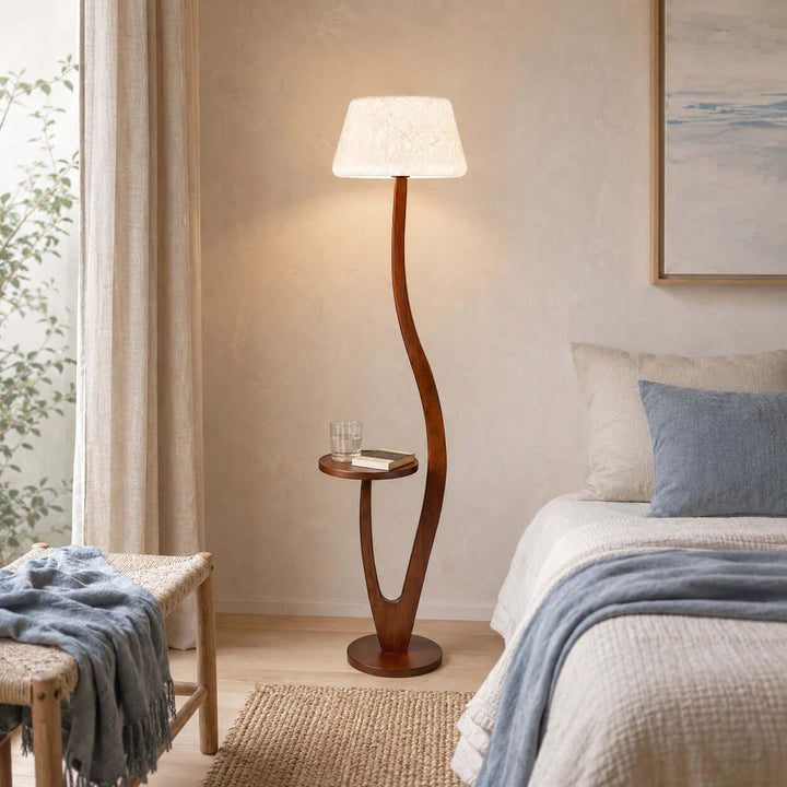Brynor Modern Wood Floor Lamp with Tray Table &amp; Fabric Shade