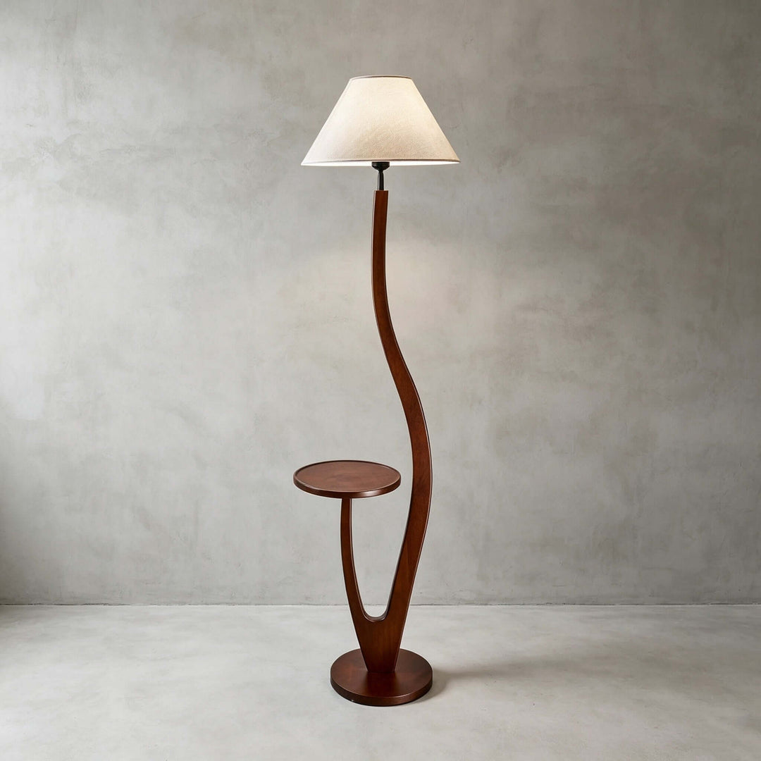 Brynor Modern Wood Floor Lamp with Tray Table &amp; Fabric Shade