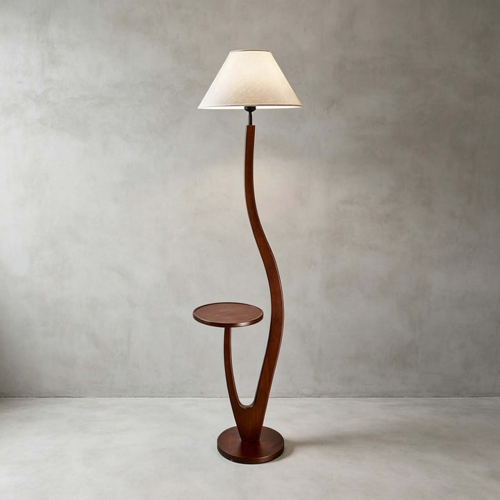 Brynor Modern Wood Floor Lamp with Tray Table &amp; Fabric Shade