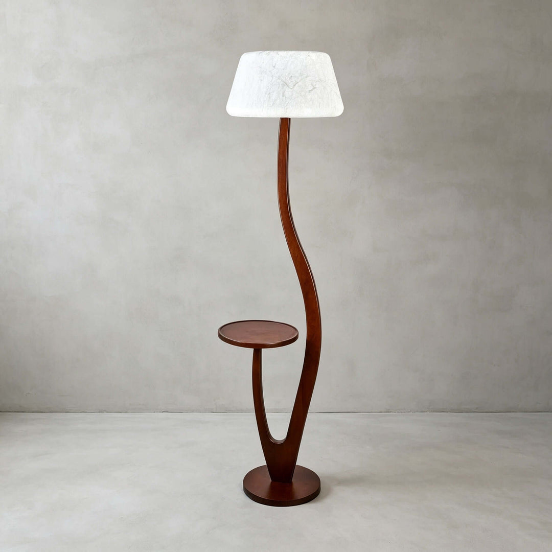 Brynor Modern Wood Floor Lamp with Tray Table &amp; Fabric Shade