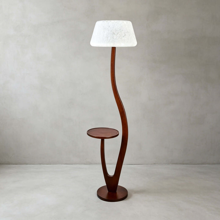 Brynor Modern Wood Floor Lamp with Tray Table &amp; Fabric Shade