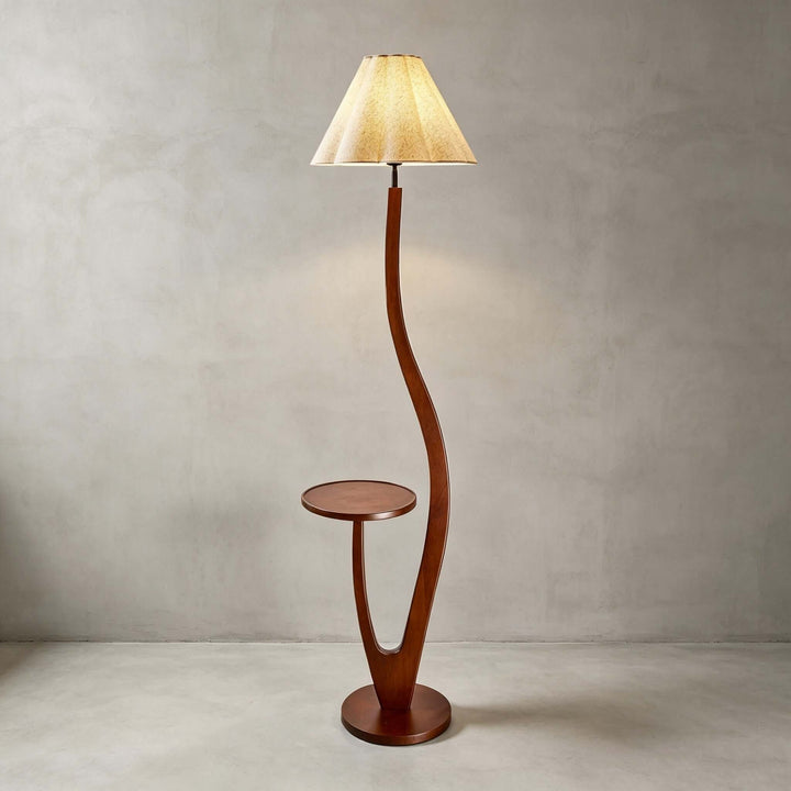 Brynor Modern Wood Floor Lamp with Tray Table &amp; Fabric Shade