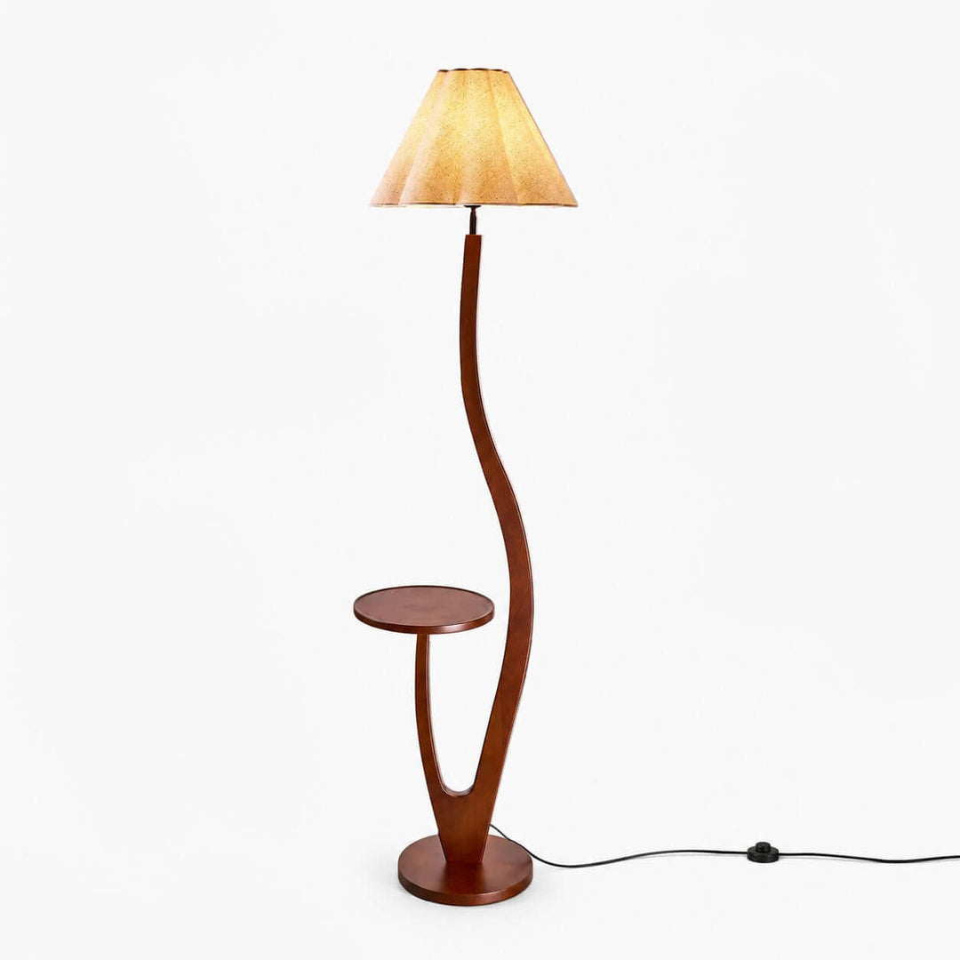 Brynor Modern Wood Floor Lamp with Tray Table & Fabric Shade