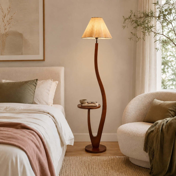 Brynor Modern Wood Floor Lamp with Tray Table &amp; Fabric Shade