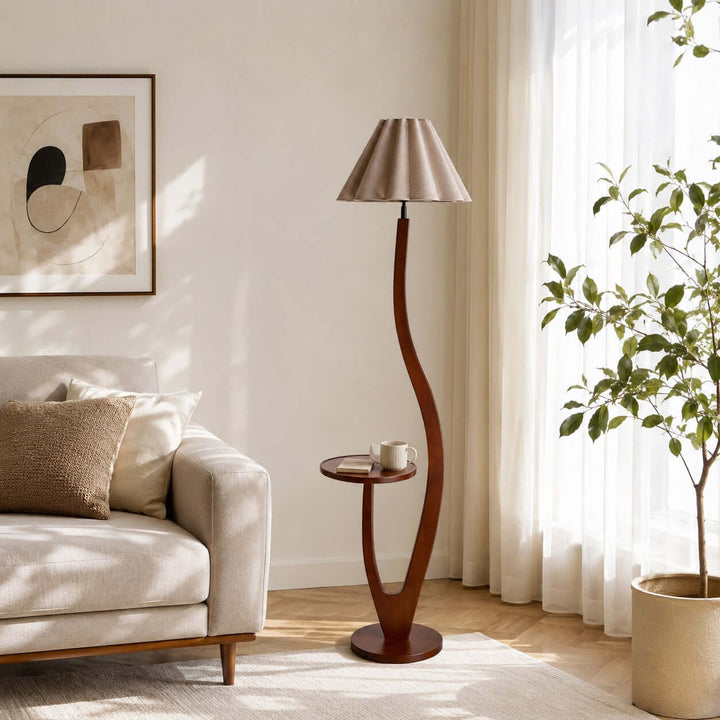 Brynor Modern Wood Floor Lamp with Tray Table &amp; Fabric Shade