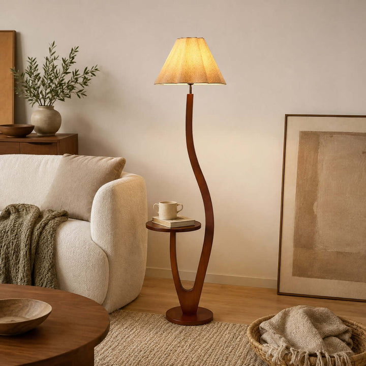 Brynor Modern Wood Floor Lamp with Tray Table &amp; Fabric Shade