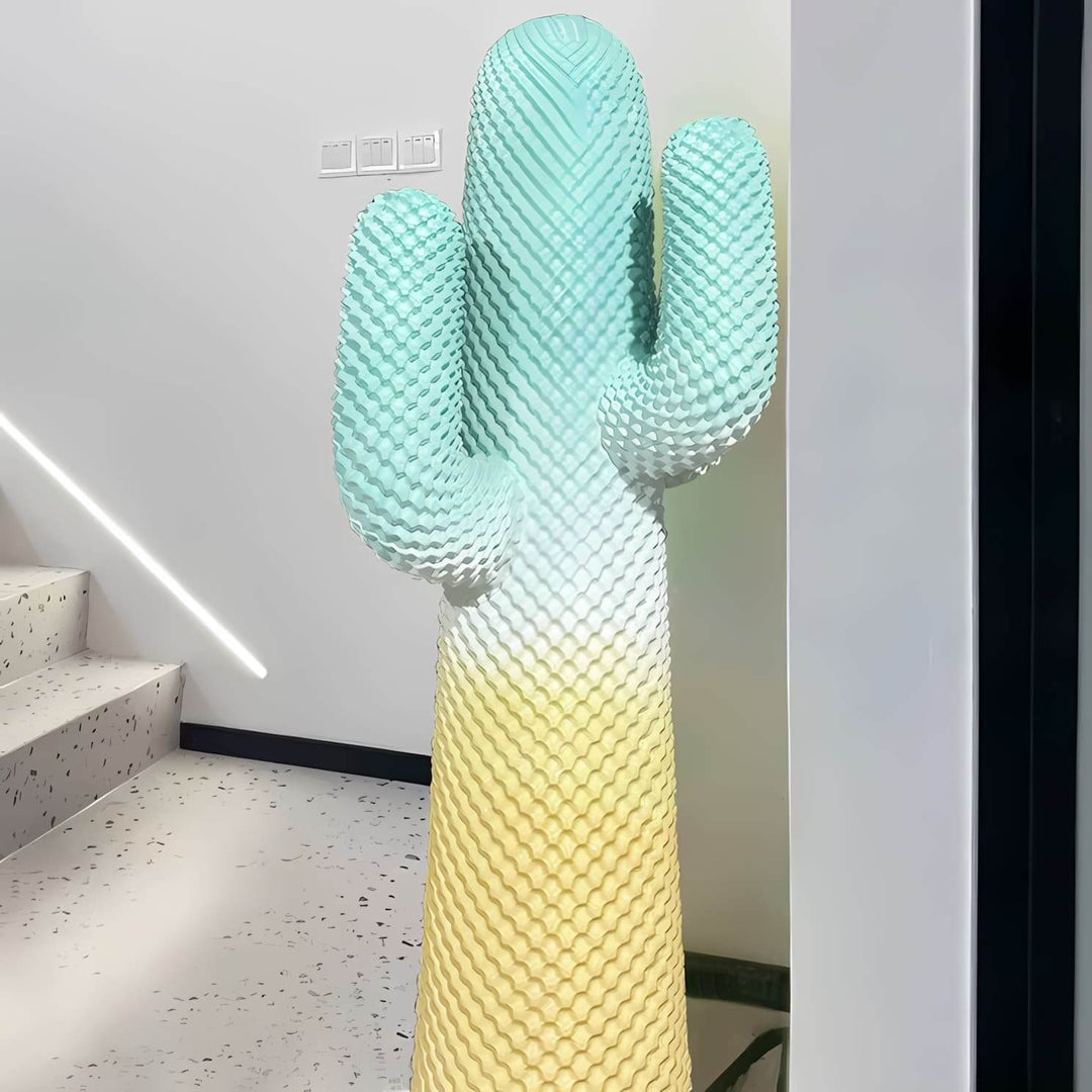 Cactus sculpture floor lamp in pastel colors, perfect for modern living room decor and art deco style.