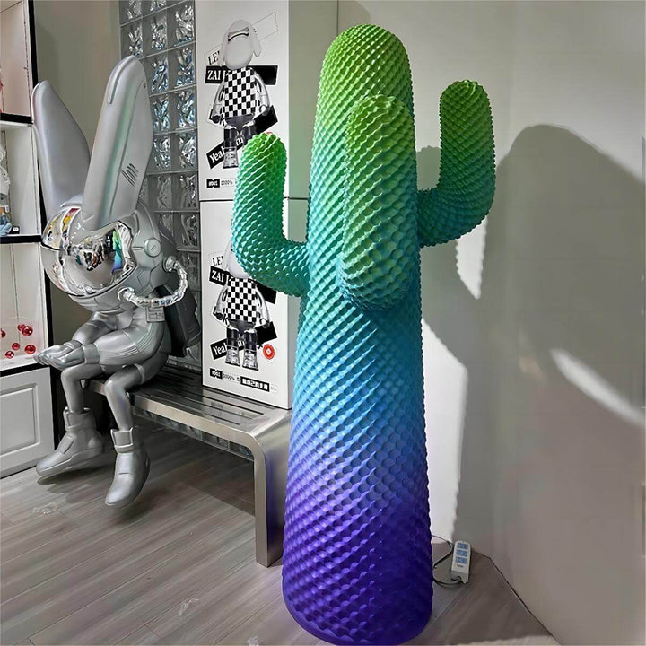 Art deco cactus floor lamp in gradient green to blue design, perfect for modern living room lighting.