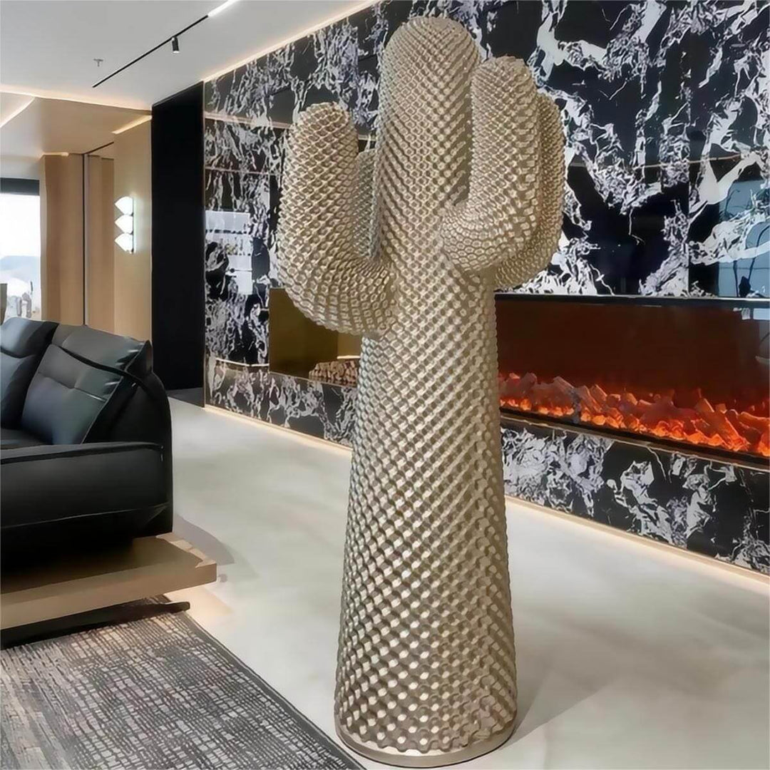 Art Deco cactus sculpture floor lamp in modern living room design, enhancing floor lights for living room décor.