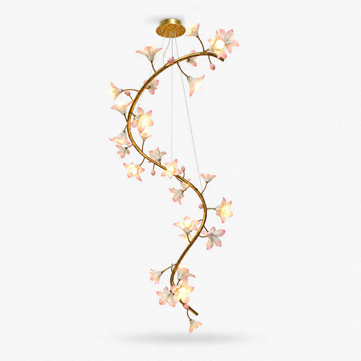 Calanthe Modern Brass Ceramic Floral Chandelier for Staircases