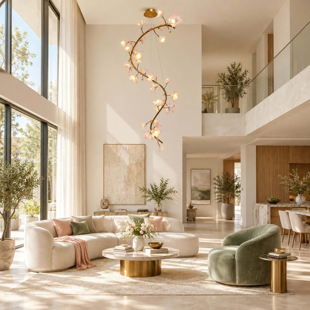 Calanthe Modern Brass Ceramic Floral Chandelier for Staircases