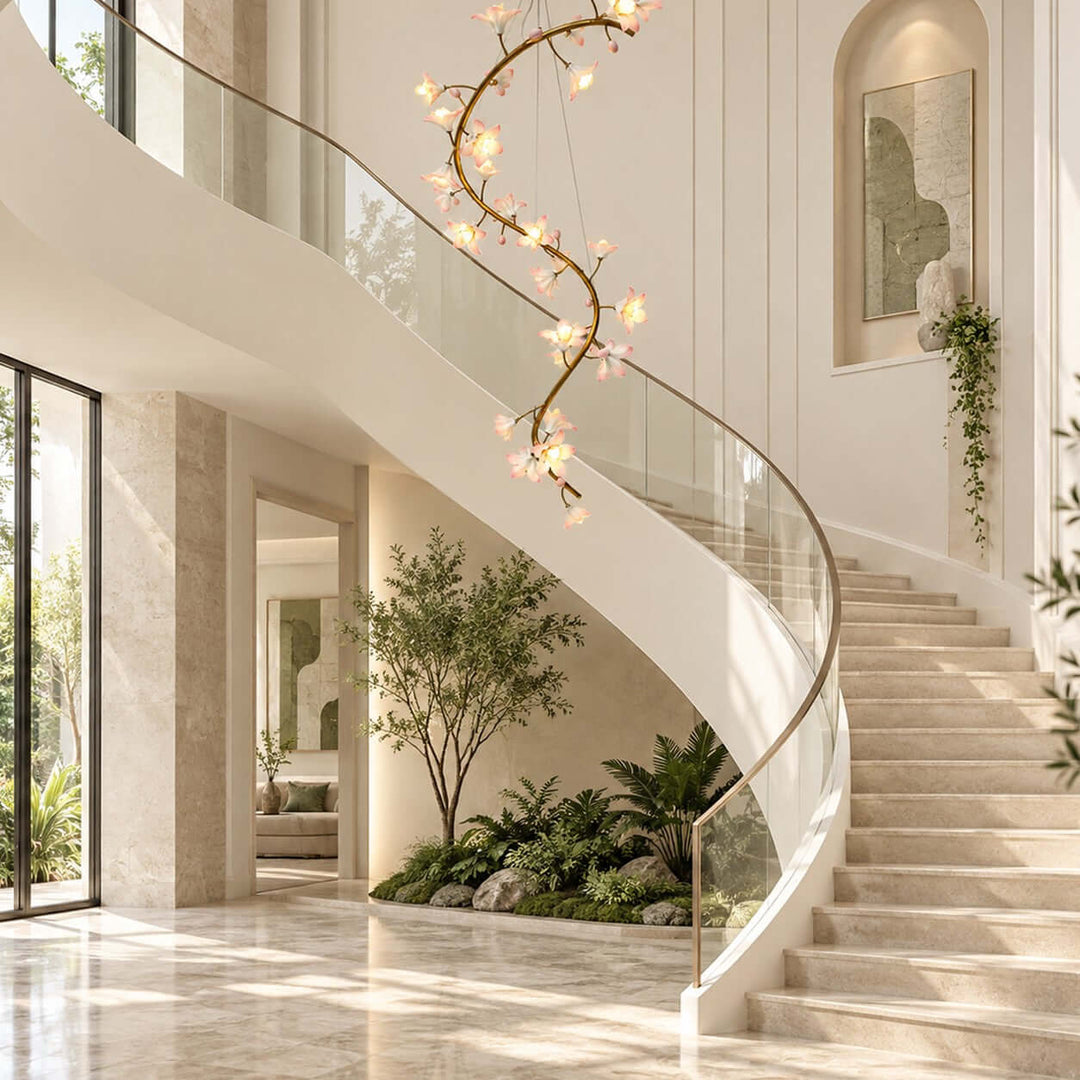 Calanthe Modern Brass Ceramic Floral Chandelier for Staircases