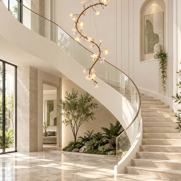 Calanthe Modern Brass Ceramic Floral Chandelier for Staircases