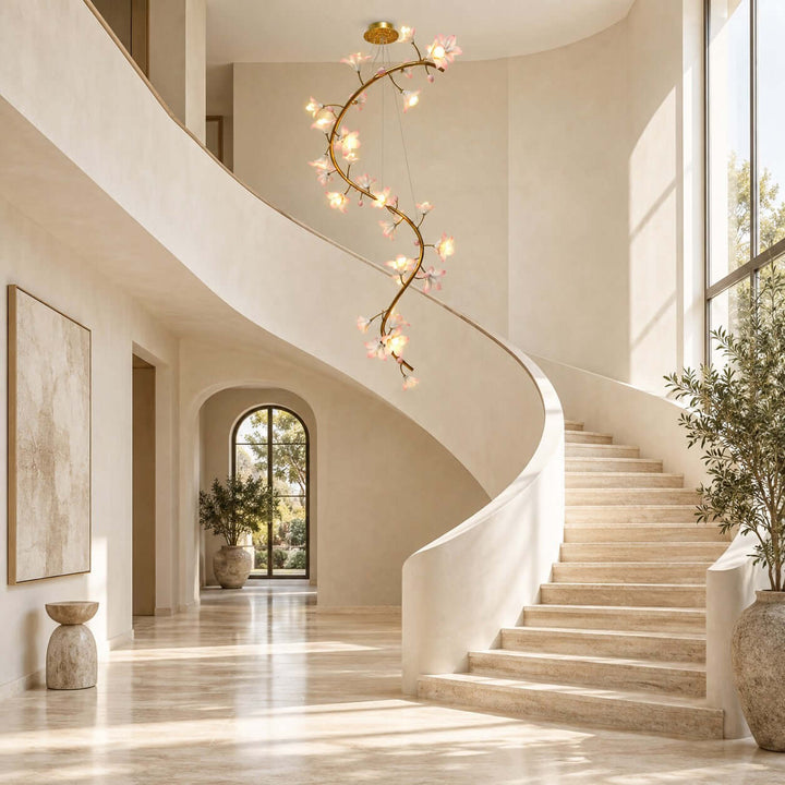 Calanthe Modern Brass Ceramic Floral Chandelier for Staircases
