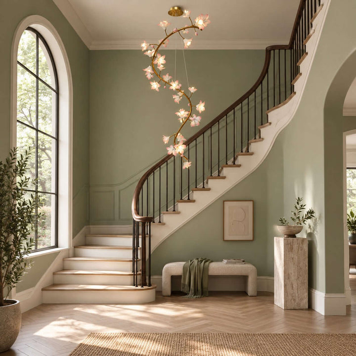 Calanthe Modern Brass Ceramic Floral Chandelier for Staircases
