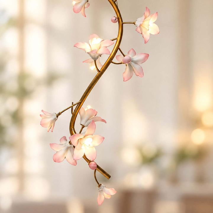 Calanthe Modern Brass Ceramic Floral Chandelier for Staircases