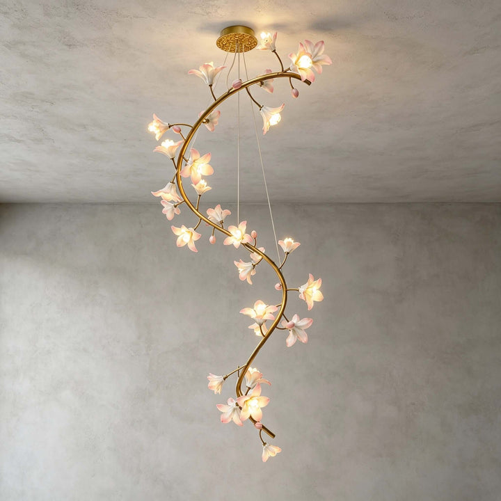 Calanthe Modern Brass Ceramic Floral Chandelier for Staircases