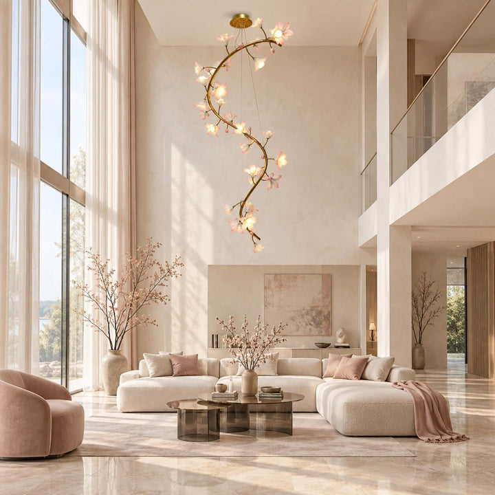 Calanthe Modern Brass Ceramic Floral Chandelier for Staircases
