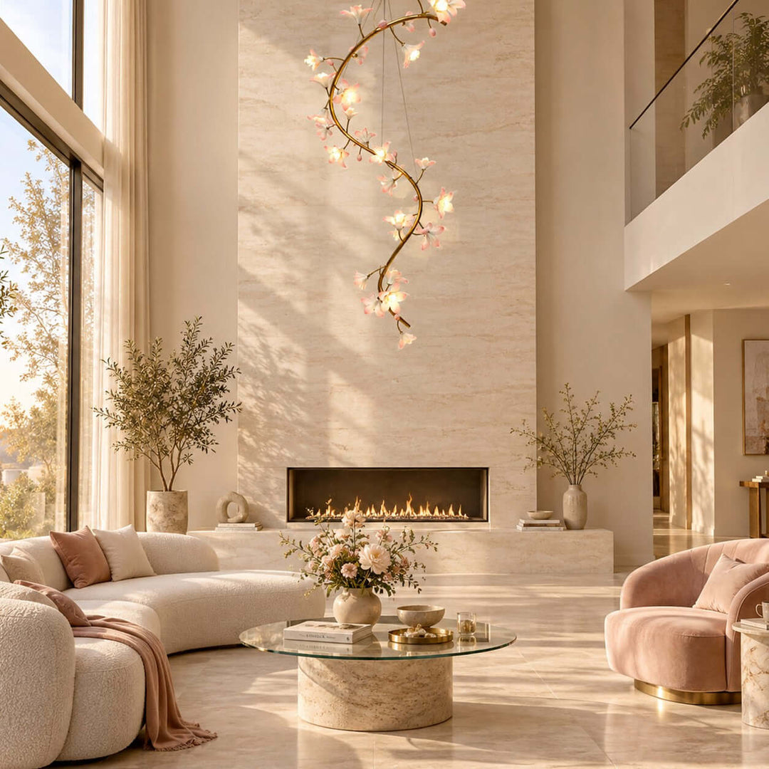 Calanthe Modern Brass Ceramic Floral Chandelier for Staircases