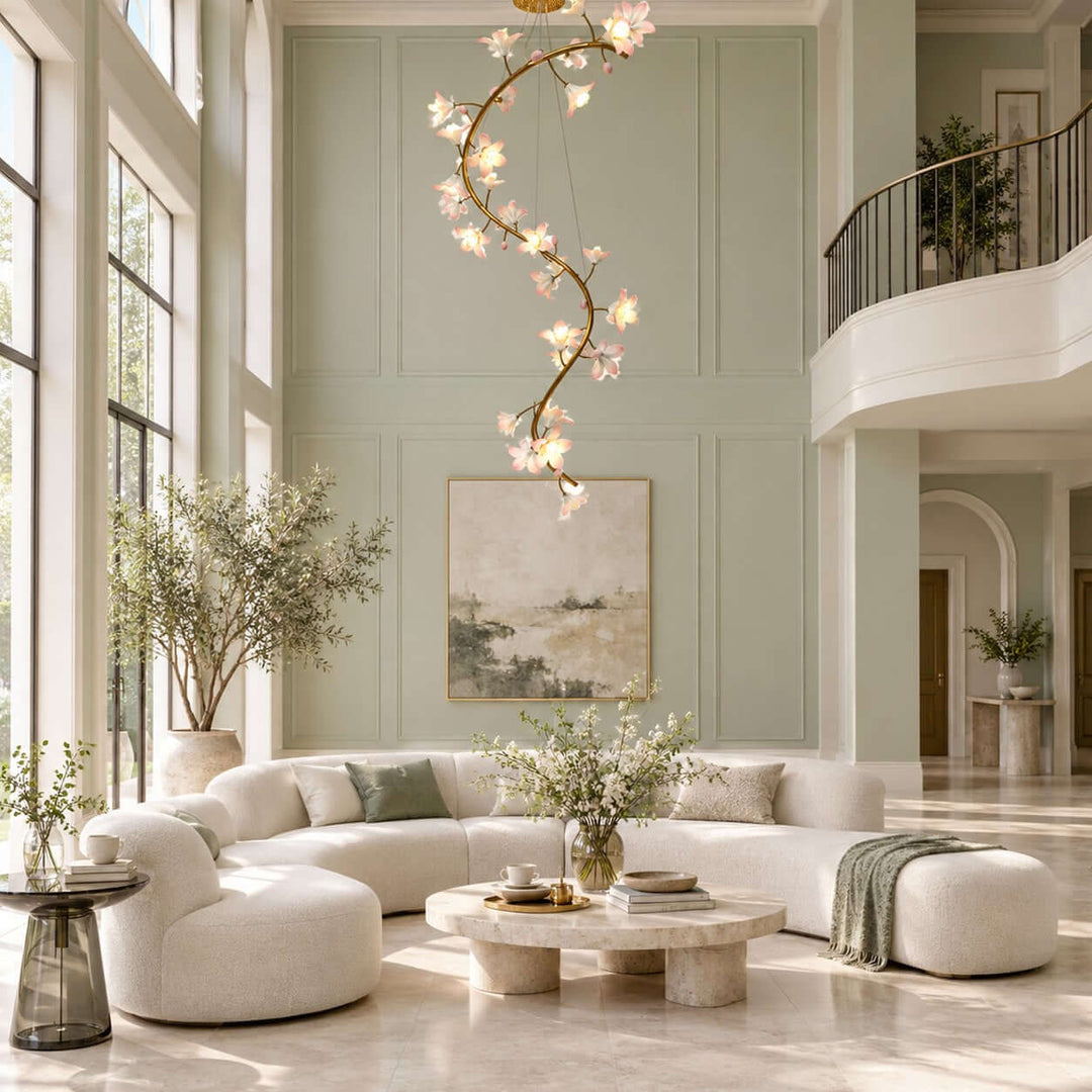 Calanthe Modern Brass Ceramic Floral Chandelier for Staircases