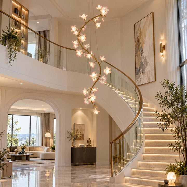 Calanthe Modern Brass Ceramic Floral Chandelier for Staircases