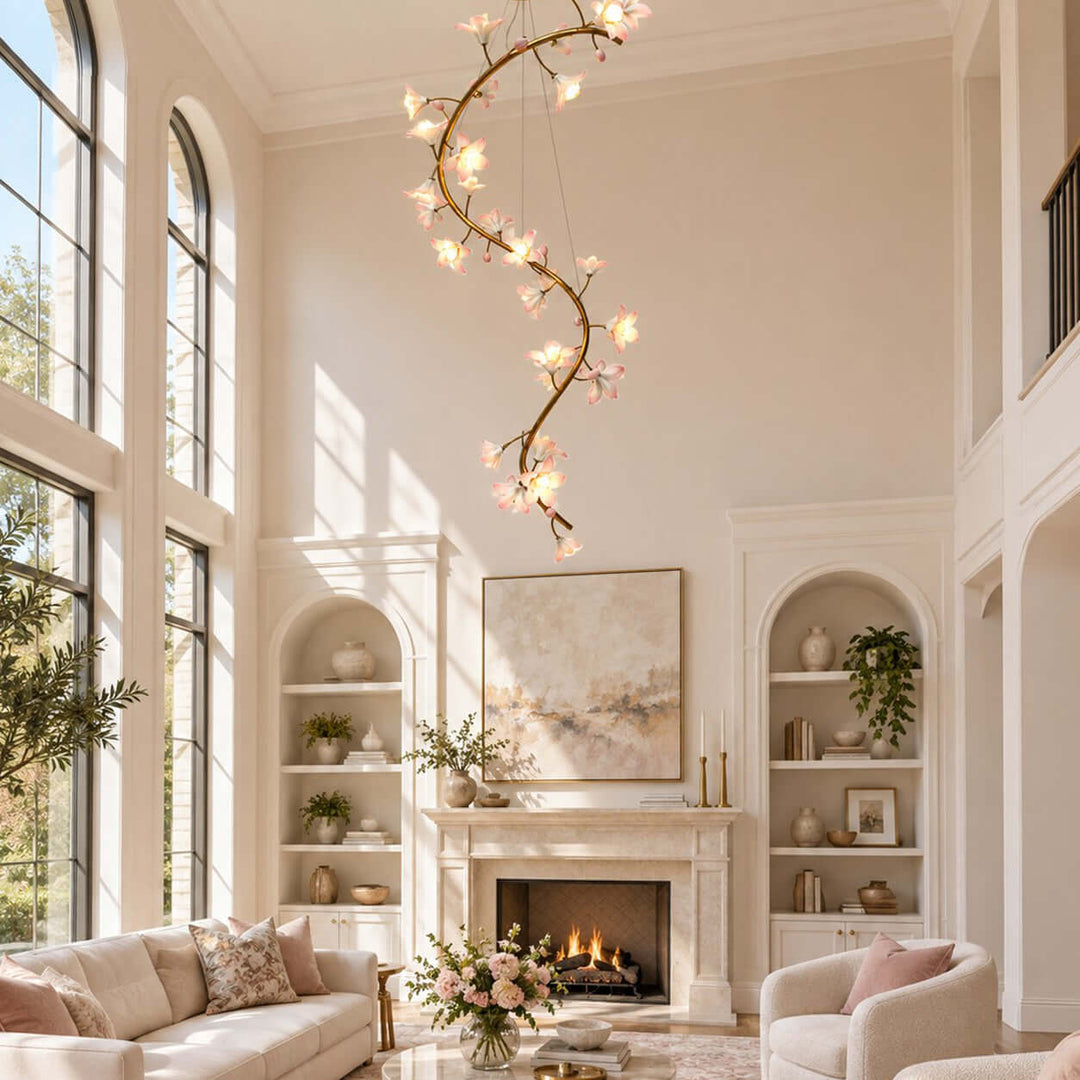 Calanthe Modern Brass Ceramic Floral Chandelier for Staircases