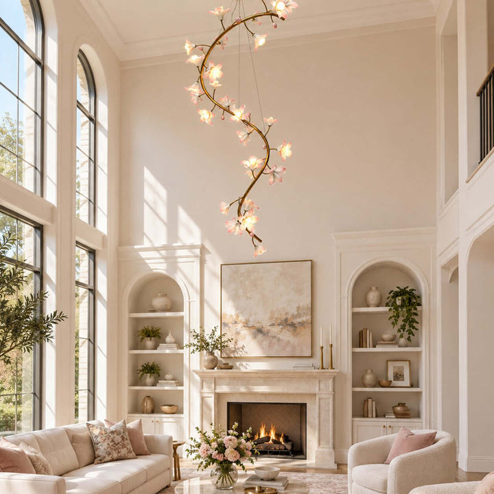 Calanthe Modern Brass Ceramic Floral Chandelier for Staircases