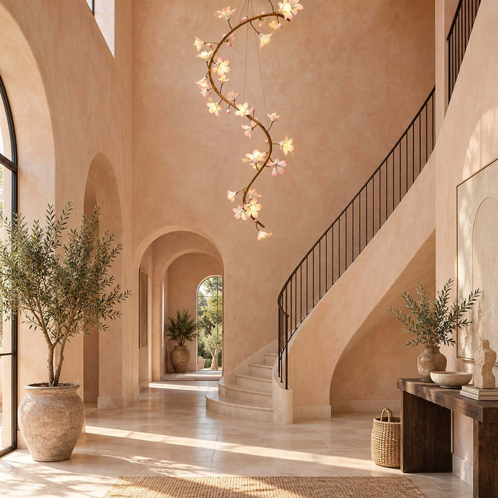 Calanthe Modern Brass Ceramic Floral Chandelier for Staircases